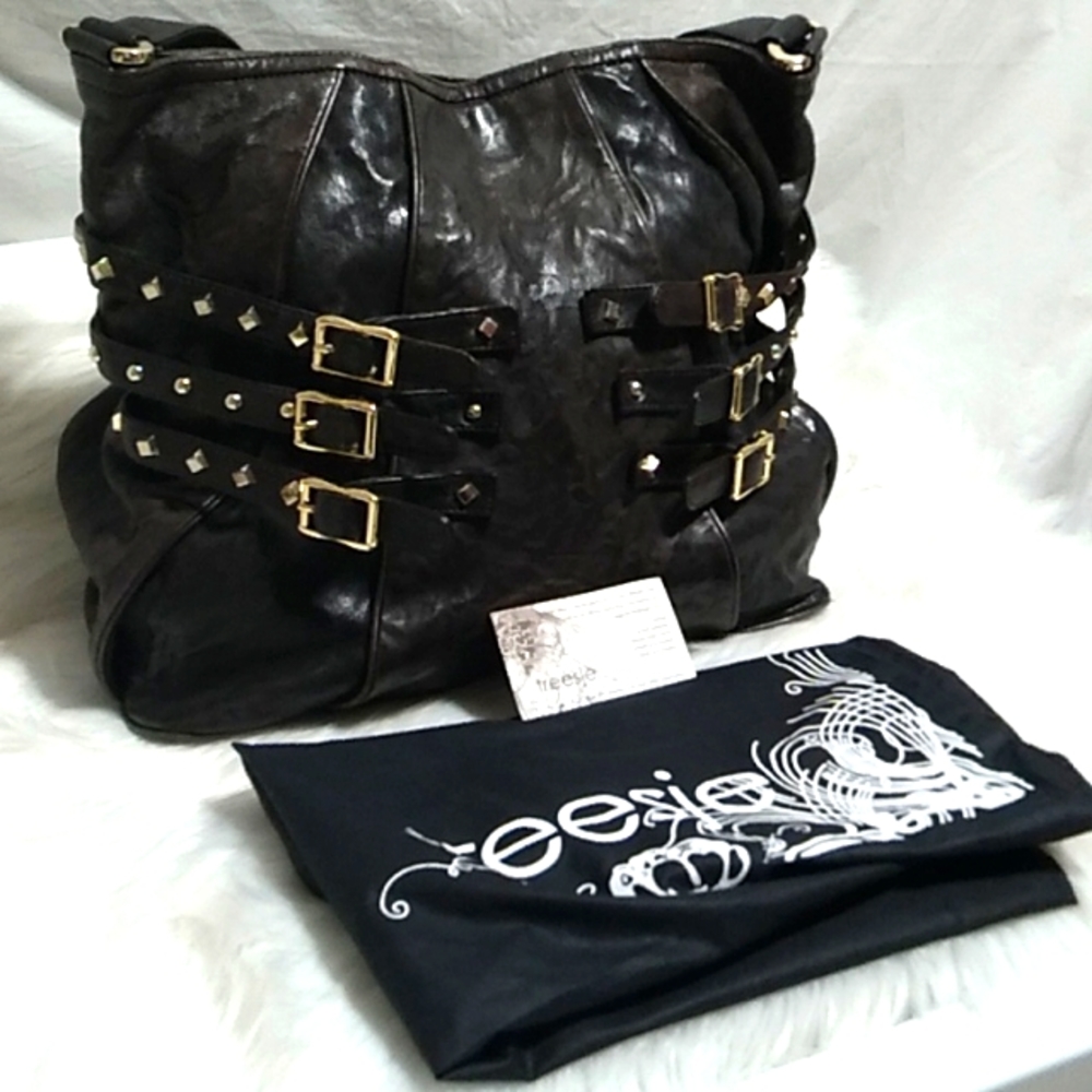 (#1 SHELF) Treesje Gold Studded Leather Shoulder Bag & Dust Bag Gently Used